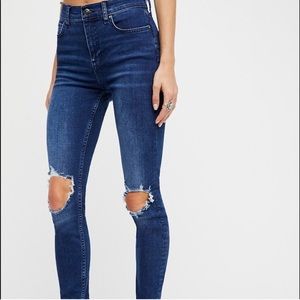 Free People High Rise Busted Skinny Crystal Blue